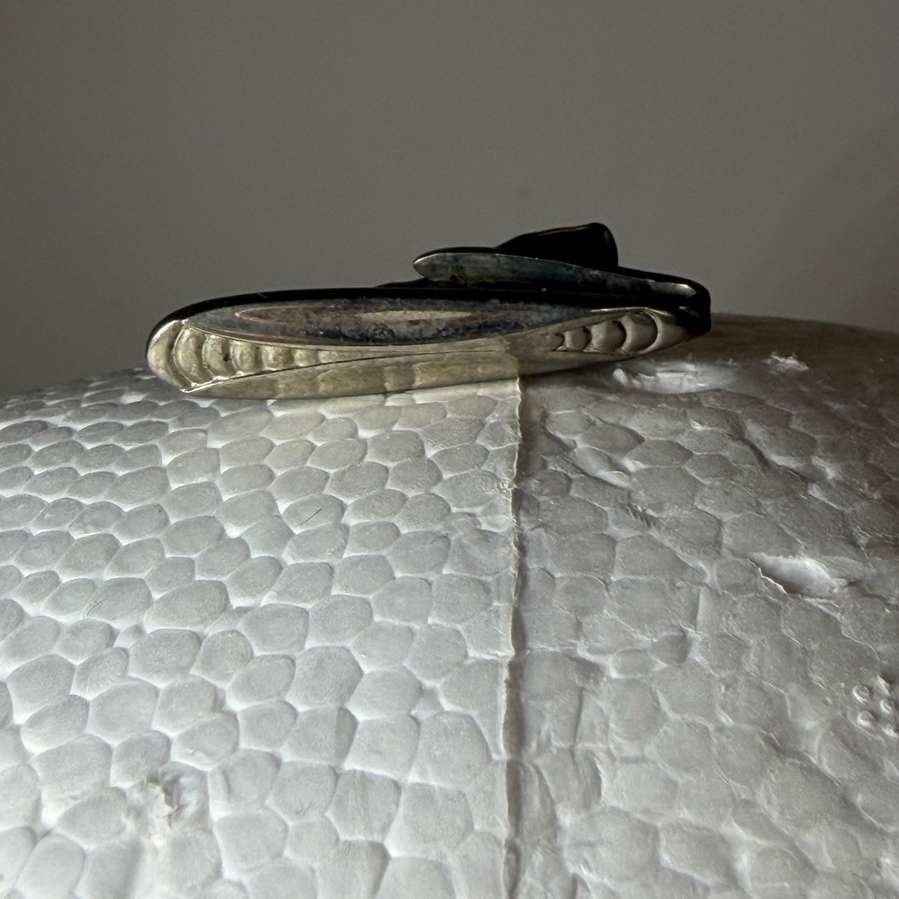 Vintage Art Deco Silver Tone Tie Clip Geometric Scalloped Mens Jewelry Accessory